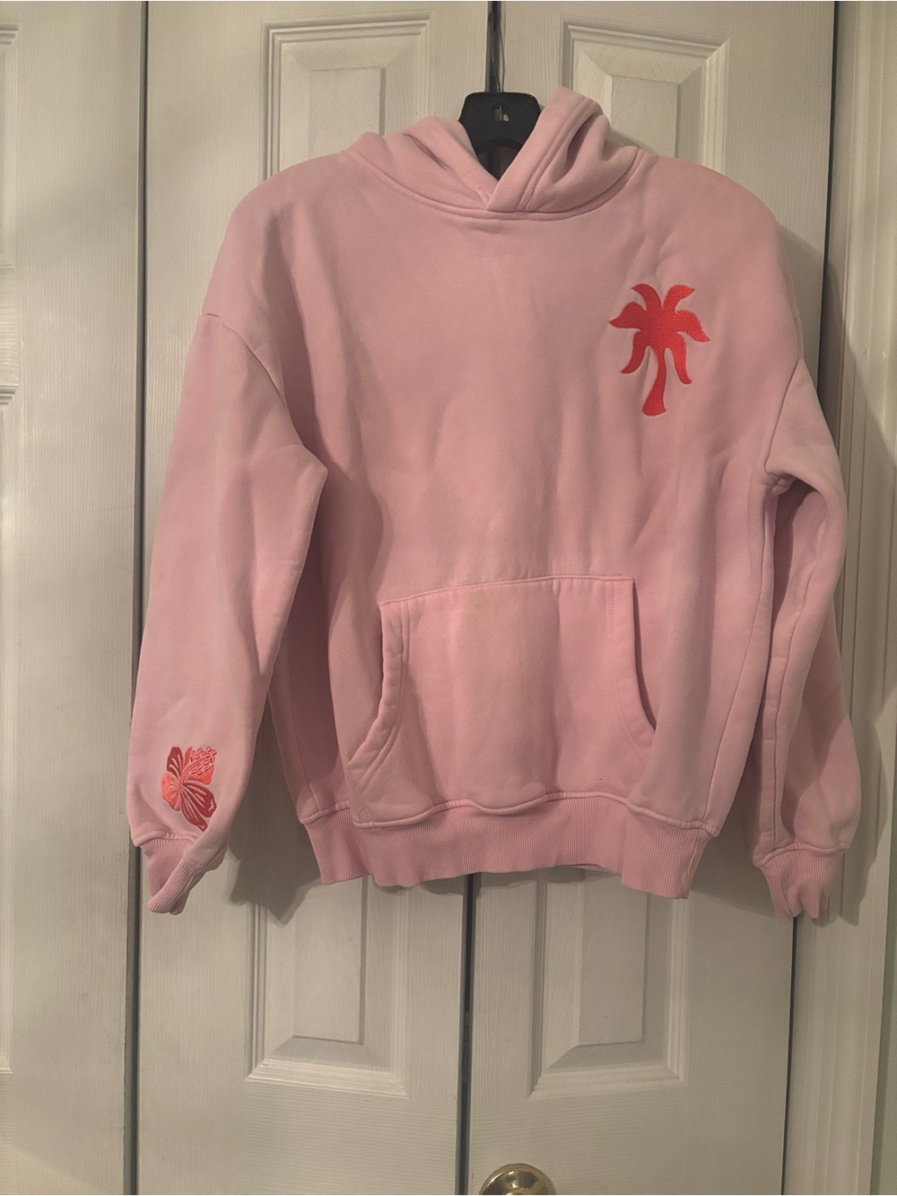 Pink Palm Puff-Everything Comes in Waves- Pink Hoodie-XXS